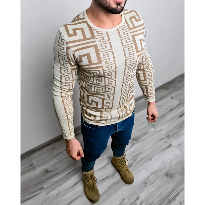 Fashionformen Béžový pánský svetr se vzorem LAGOS North