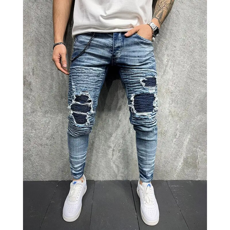 Fashionformen Roztrhané modré pánské džíny 2Y Premium Result