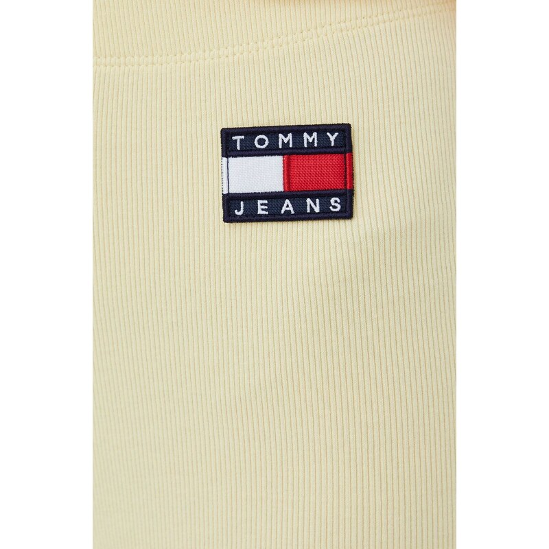 Kraťasy Tommy Jeans dámské, žlutá barva, hladké, high waist