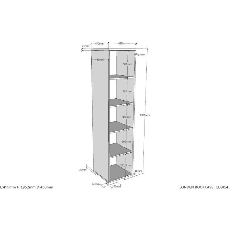 Bílá knihovna Vipack Londen 195,2 x 45,5 cm