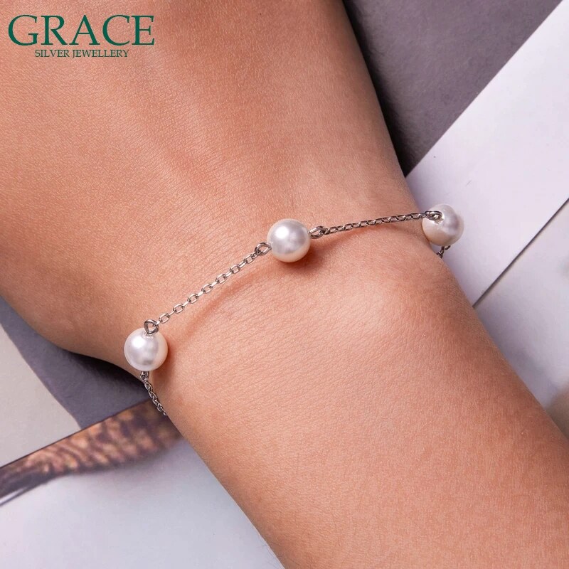 GRACE Silver Jewellery Stříbrný náramek s perlou Anna, stříbro 925/1000