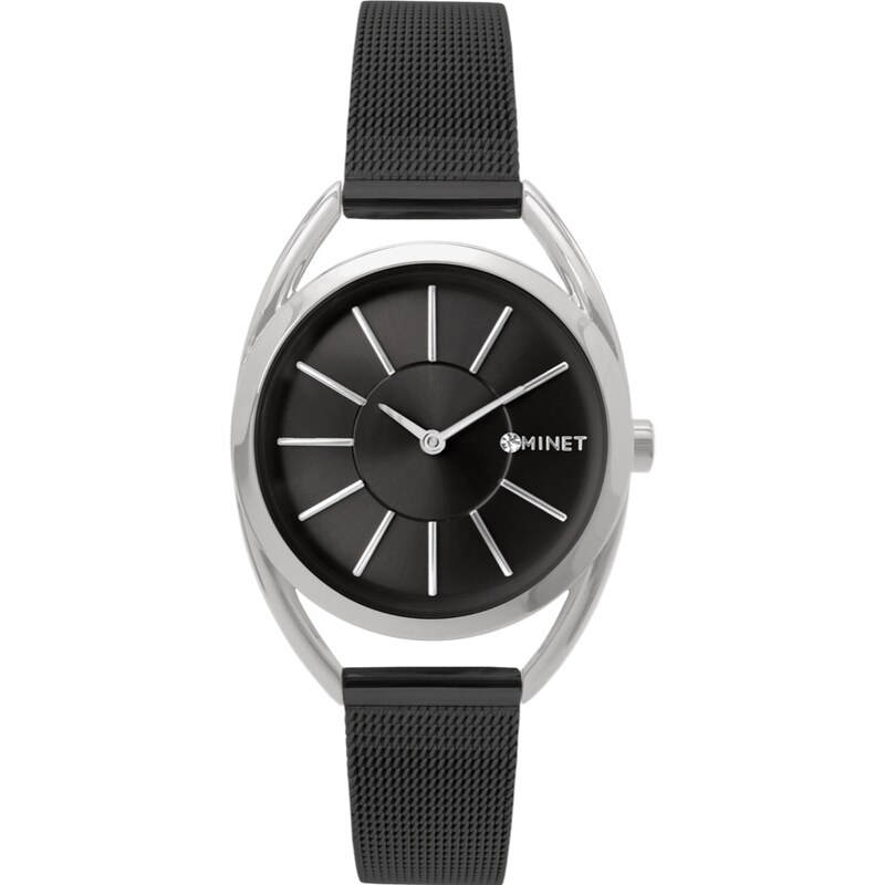 MINET Stříbrno-černé dámské hodinky ICON BLACK MESH MWL5098 70358801