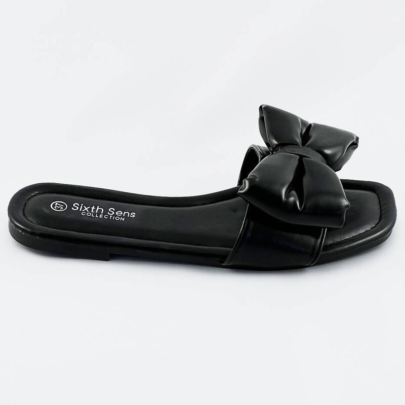 Černé dámské pantofle s mašlí (H47)