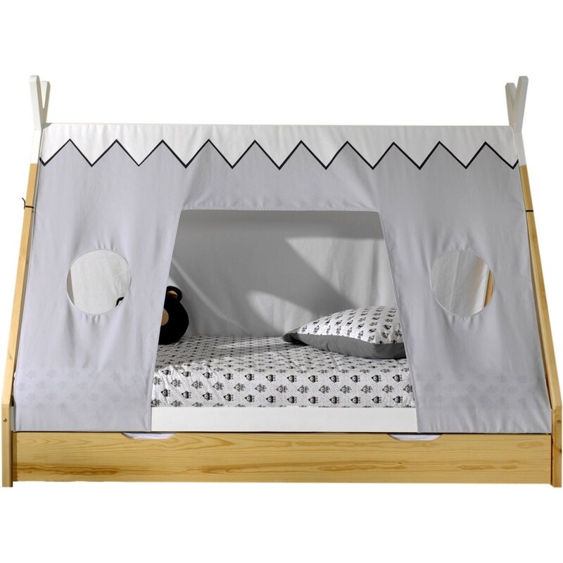 Borovicová postel Vipack Tipi 90 x 200 cm se zástěnou a přírodní zásuvkou