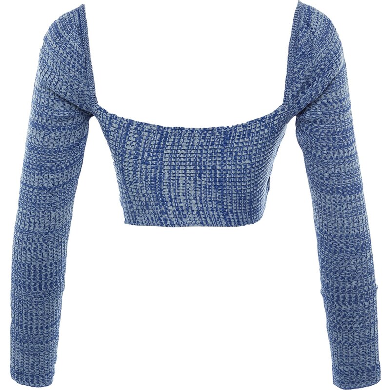 Trendyol Blue Crop Premium Yarn / Special Yarn Sweetheart Knitwear Sweater