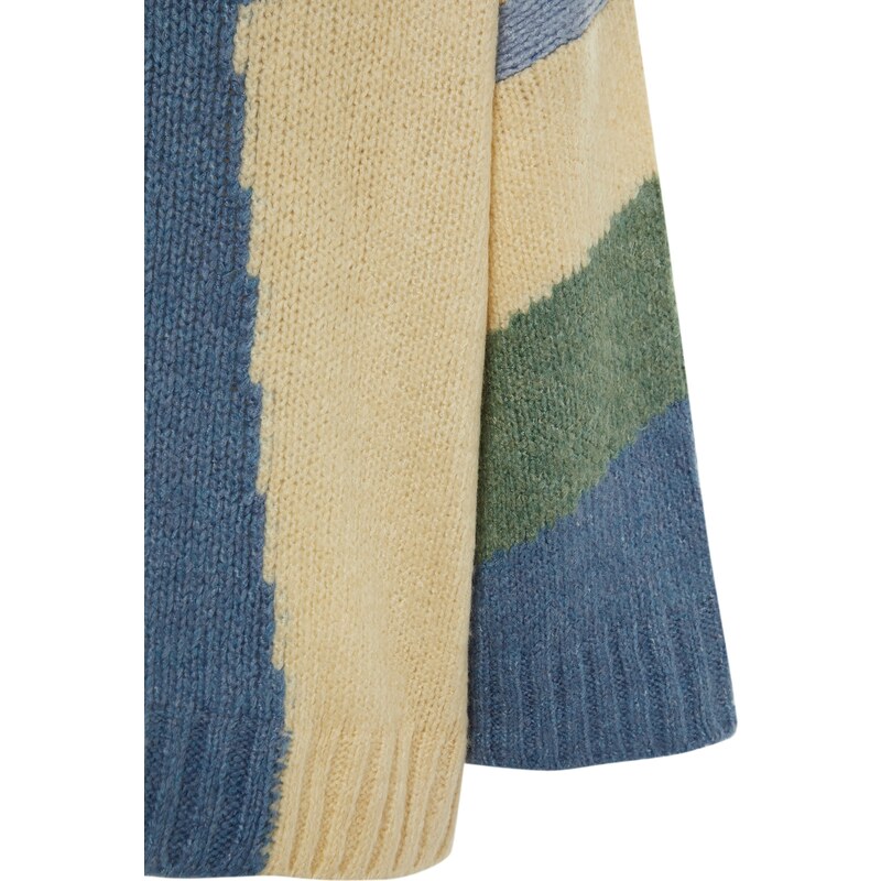 Trendyol modrý měkký texturovaný pletený svetr s barevným blokem