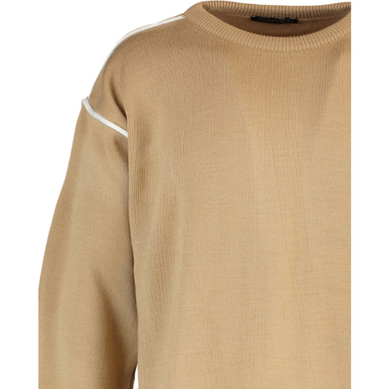 Trendyol Camel Oversize Crew Neck Piping Detailed Knitwear Sweater