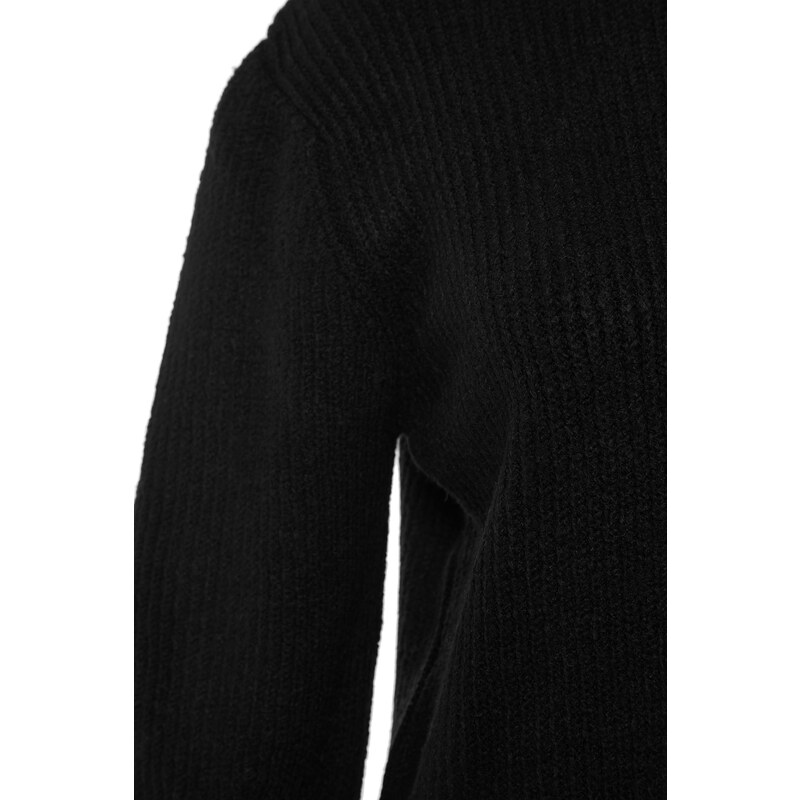 Trendyol Black Wide Fit Soft Textured Basic Knit Svetr