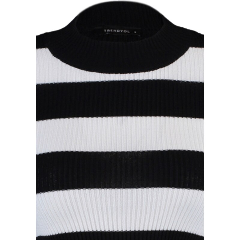Trendyol Black Crop bavlněný pruhovaný pletený svetr