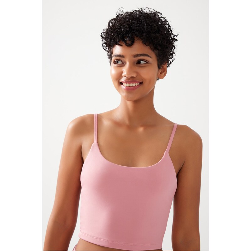 LOS OJOS Women's Pink Strap Lightly Supported Covered Sports Bra