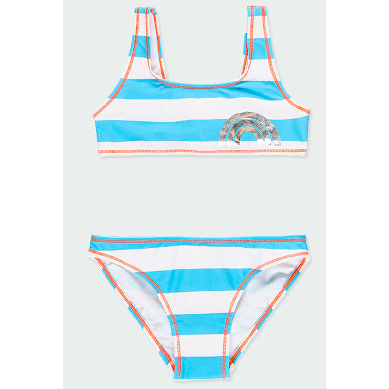 Boboli Dívčí plavky bikiny modrobílé s duhou