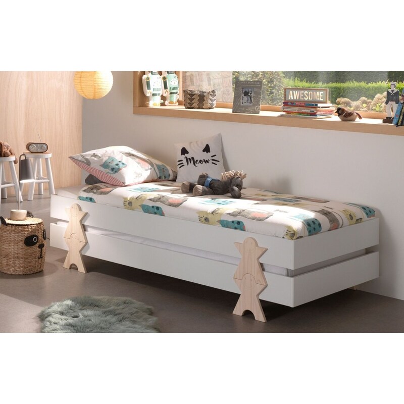 Bílá lakovaná stohovatelná postel Vipack Modulo Smiley 90 x 200 cm