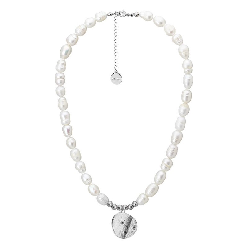 Manoki Perlový náhrdelník s ocelovým medailonem Lusia - chirurgická ocel