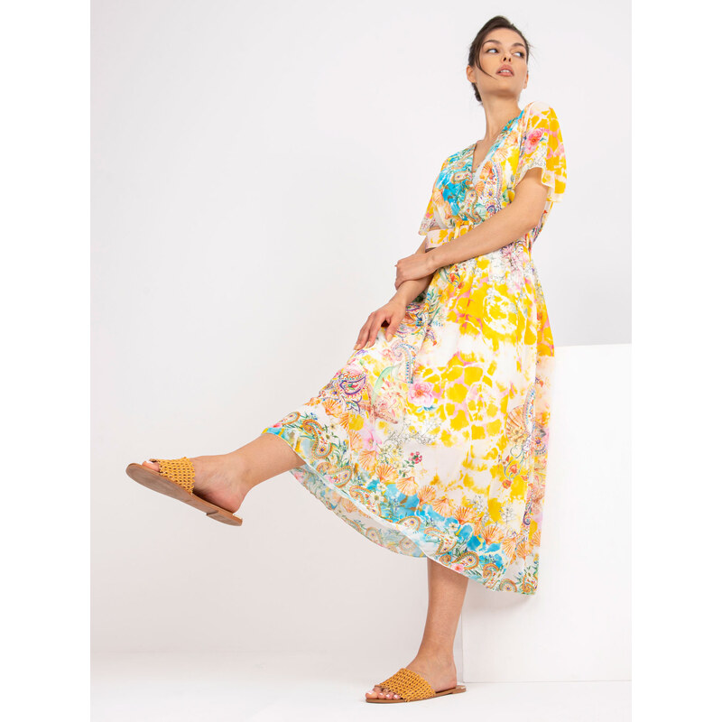Italy Moda Dress-DHJ-SK-15967-1.01P-White-Yellow