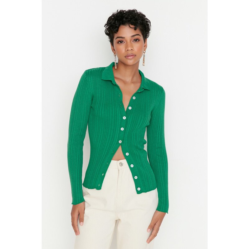 Trendyol zelený pletený svetr s rolákem