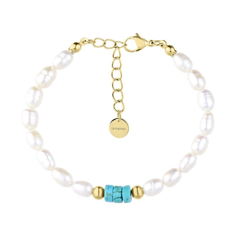 Manoki Perlový náramek s tyrkysovým magnezitem Kiara Gold - 70467385