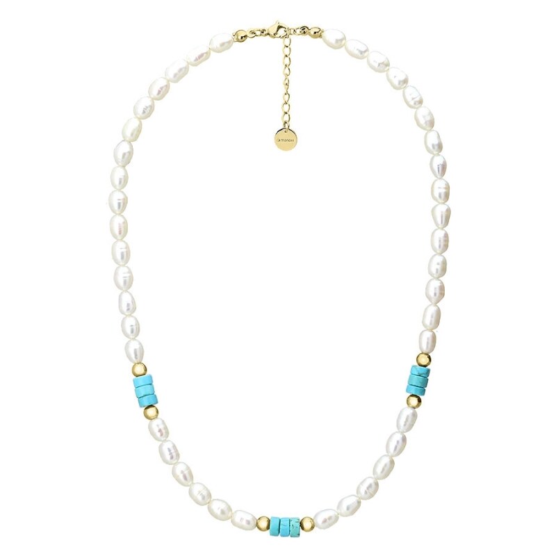 Manoki Perlový náhrdelník s tyrkysovým magnezitem Kiara Gold 70467383