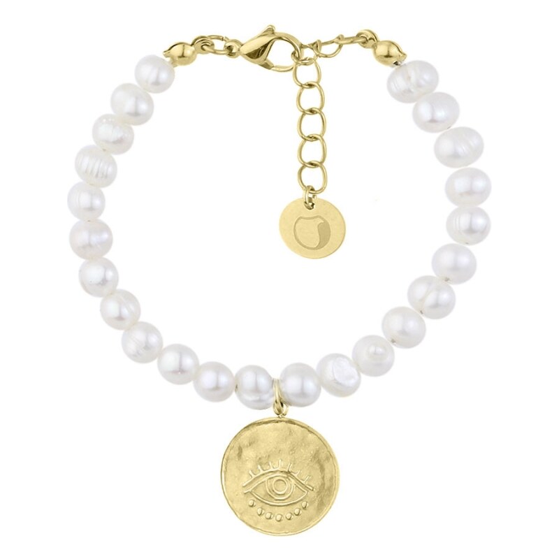 Manoki Perlový náramek s ocelovým medailonem Jenefer Gold - symbol Oko 70467387