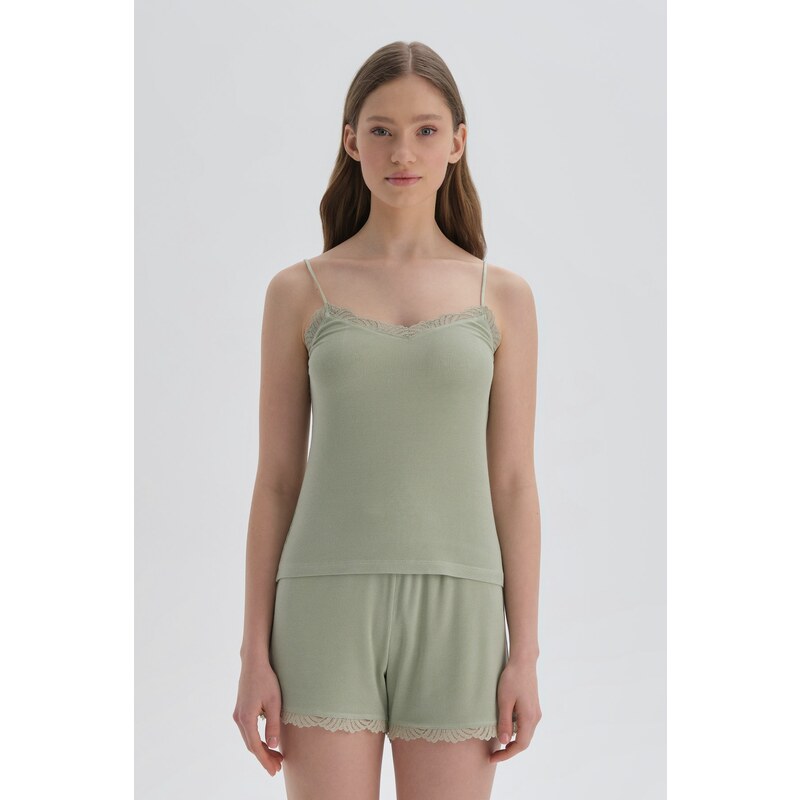 Dagi Green Strap Viscose Singlet Pajama Top