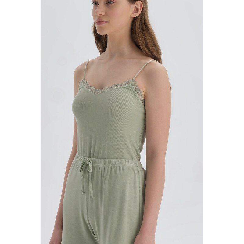 Dagi Green Strap Viscose Singlet Pajama Top