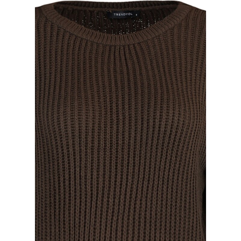 Trendyol Brown Crop španělský pletený svetr s rukávem