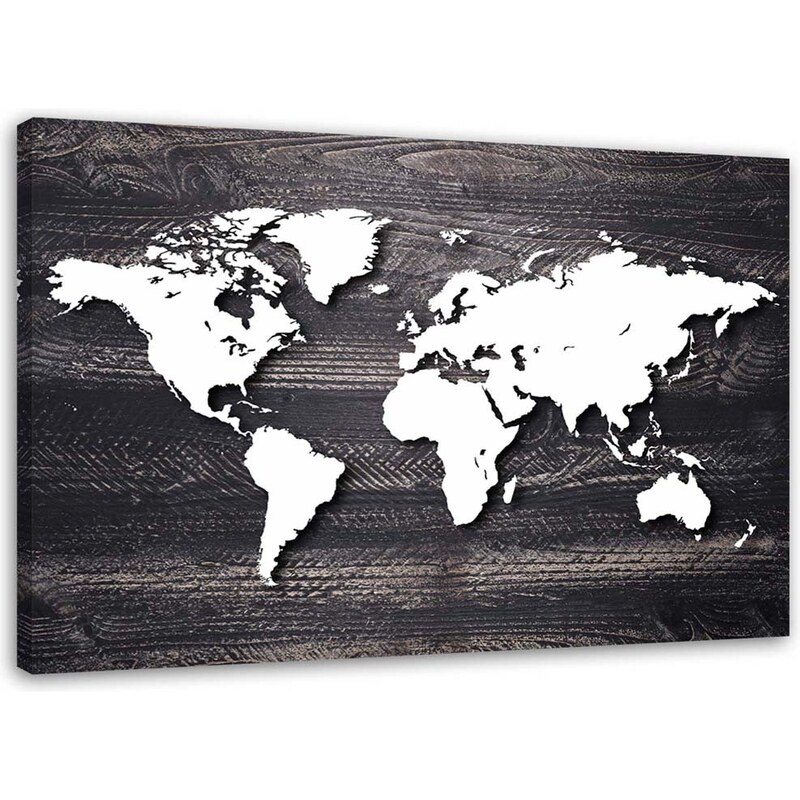 Gario Obraz na plátně Mapa světa na šedém dřevě Rozměry: 60 x 40 cm