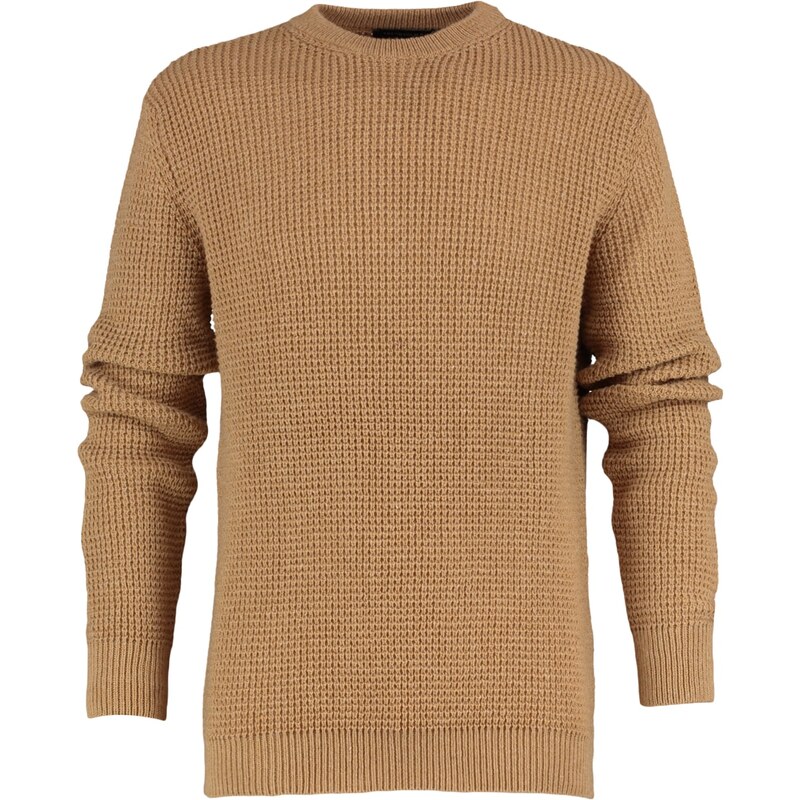 Trendyol Camel Regular Fit Crew Neck Textured Basic Knitwear Sweater