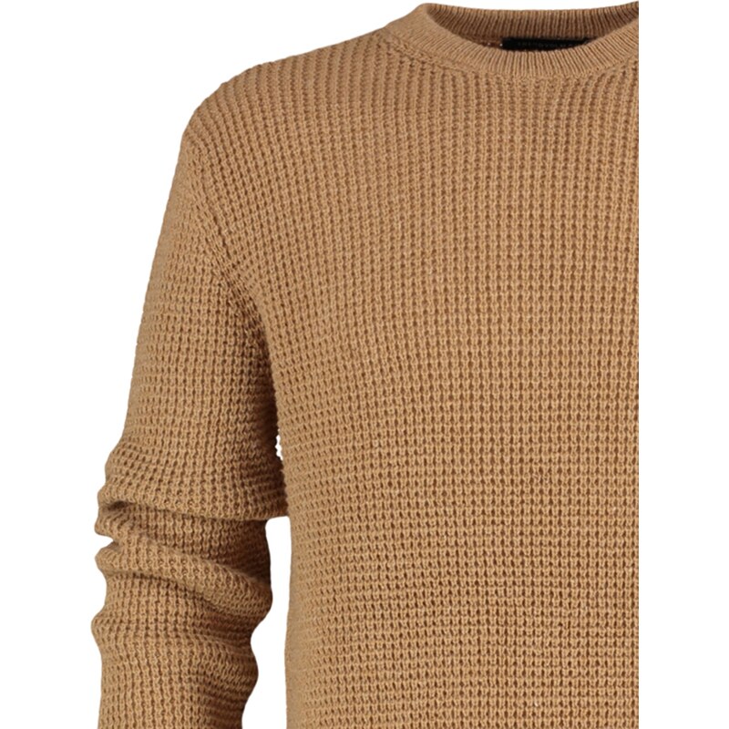 Trendyol Camel Regular Fit Crew Neck Textured Basic Knitwear Sweater