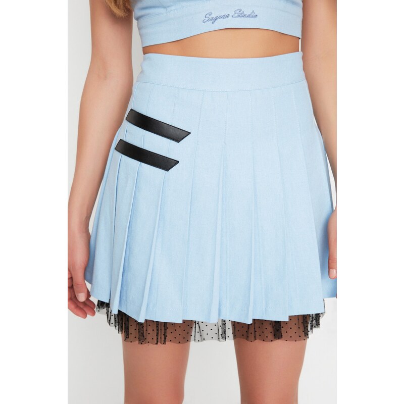 Trendyol X Sagaza Studio Light Blue Skirt With Tulle Detail