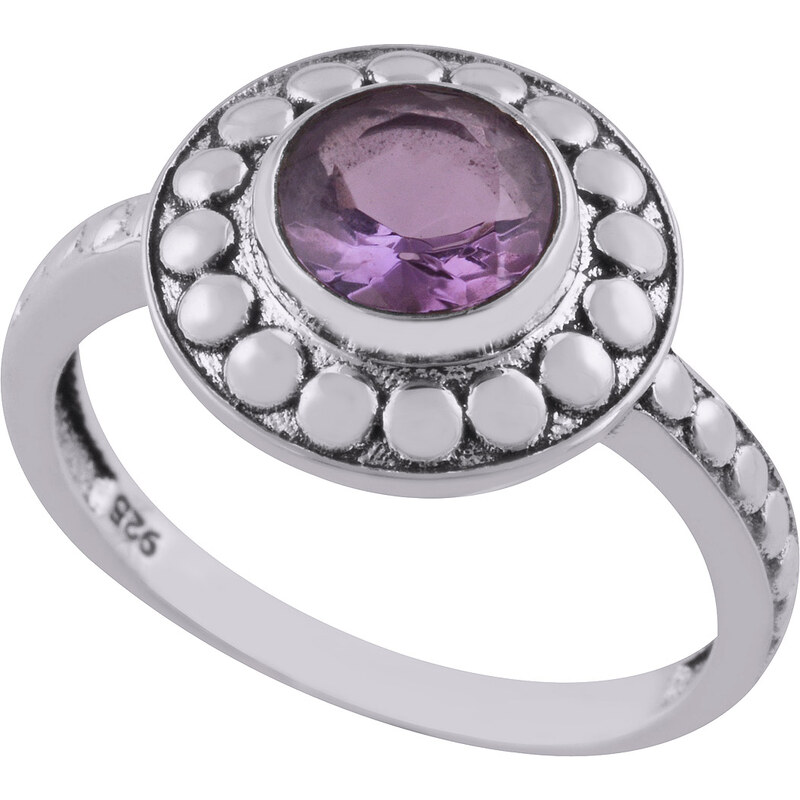 Stříbrný prsten s přírodním ametystem v kruhu - Meucci SDR188