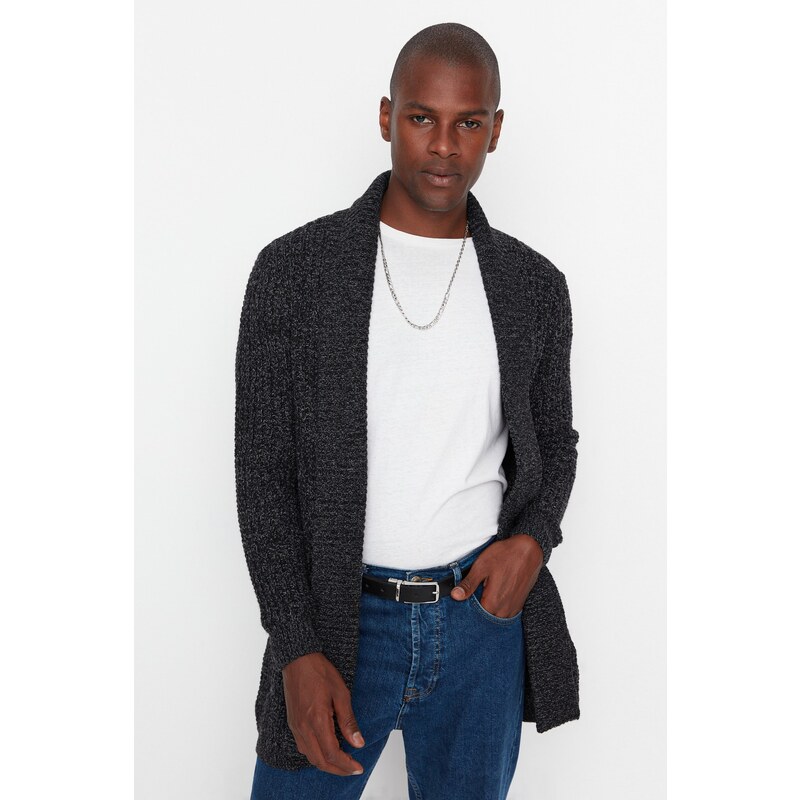 Trendyol Black Men's Regular Fit Shawl Collar Long Knitwear Cardigan