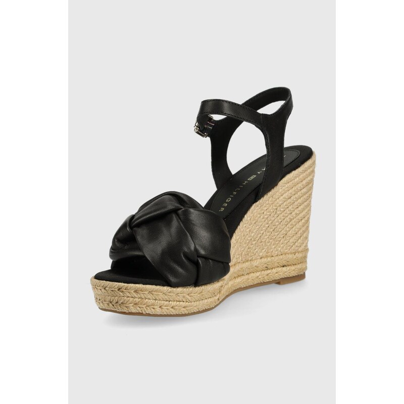 Kožené sandály Tommy Hilfiger Th Waves High Wedge dámské, černá barva, na klínku