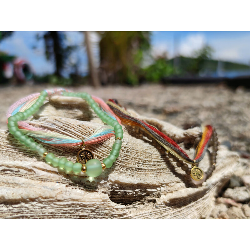Touch of Bali Kotníkový korálkový náramek s palmou zelený