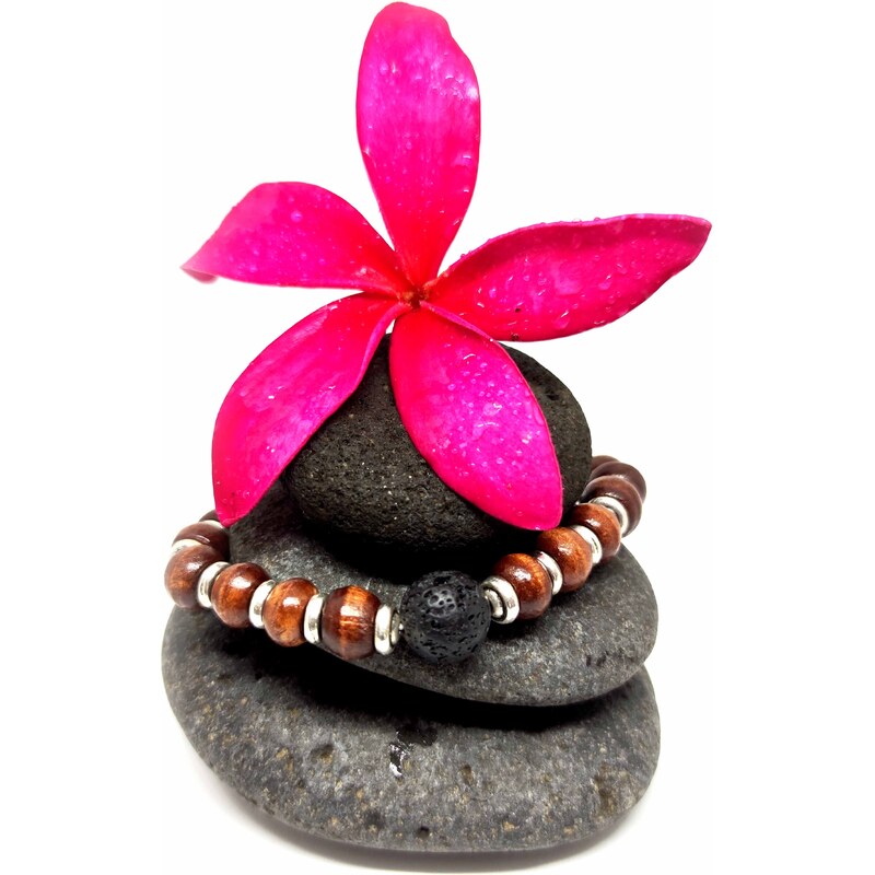 Touch of Bali / Minerals & Gems Dřevěný náramek s lávovým kamenem