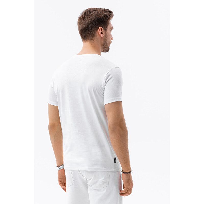 Ombre Clothing Pánské tričko s potiskem V-6A- bílá S1434