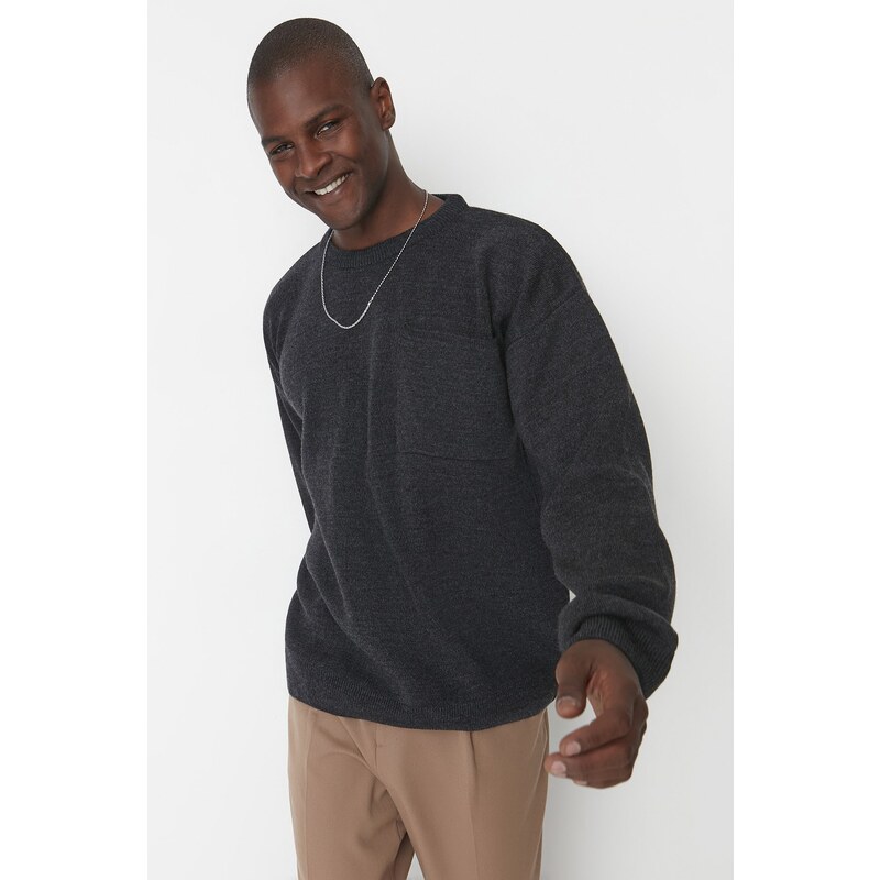 Trendyol Anthracite Crew Neck Oversize Fit Knitwear Sweater