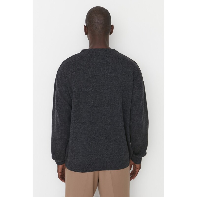 Trendyol Anthracite Crew Neck Oversize Fit Knitwear Sweater