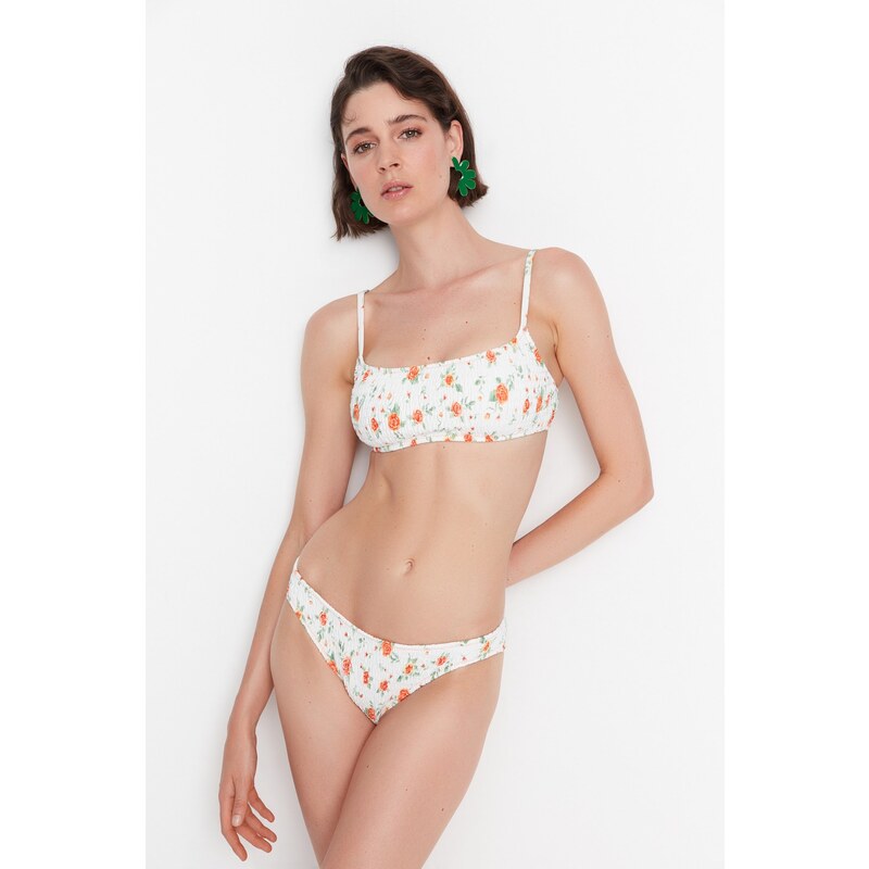 Trendyol Crispy Floral Patterned Gype Low Waist Bikini Bottom