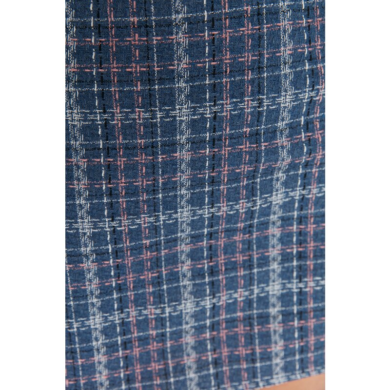 Mini tkaná sukně z indigové kostkované tvídové tkaniny Trendyol