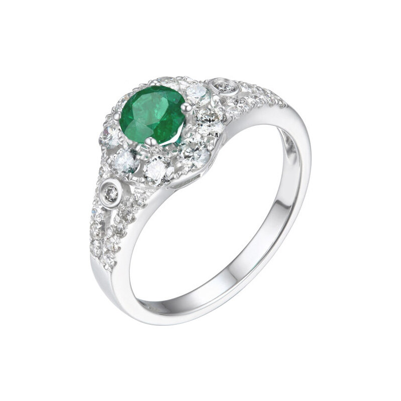 Eppi Zlatý prsten se smaragdem vykládaný diamanty Edria