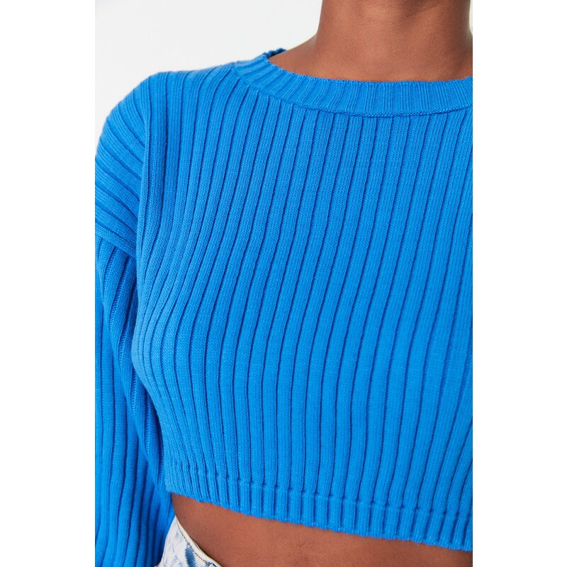 Trendyol Blue Super Crop Základní pletený svetr