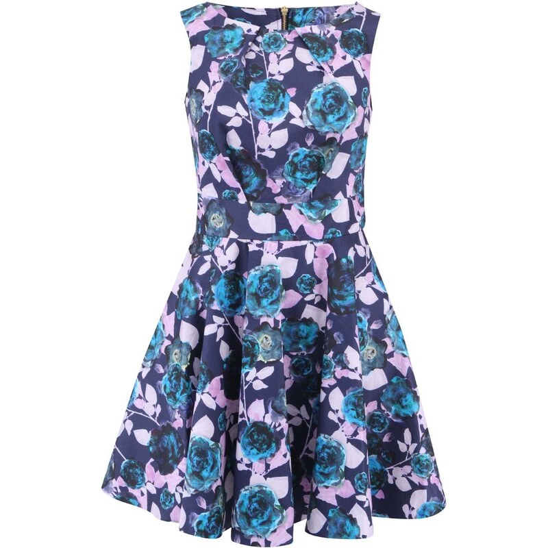 Tmavě modré šaty s růžovými a tyrkysovými květy Closet