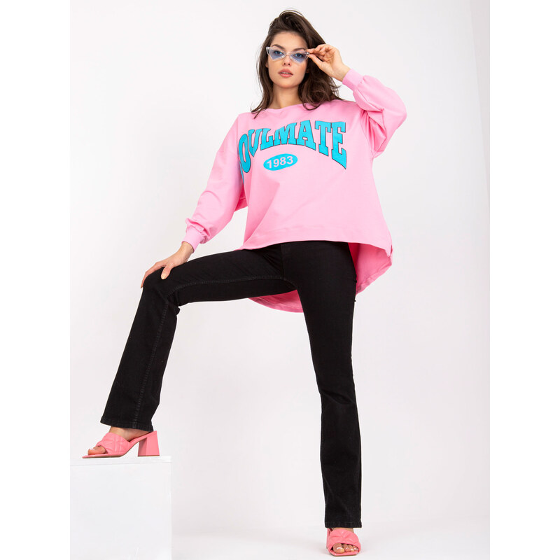 Fashionhunters Růžová a modrá bavlněná oversize mikina bez kapuce