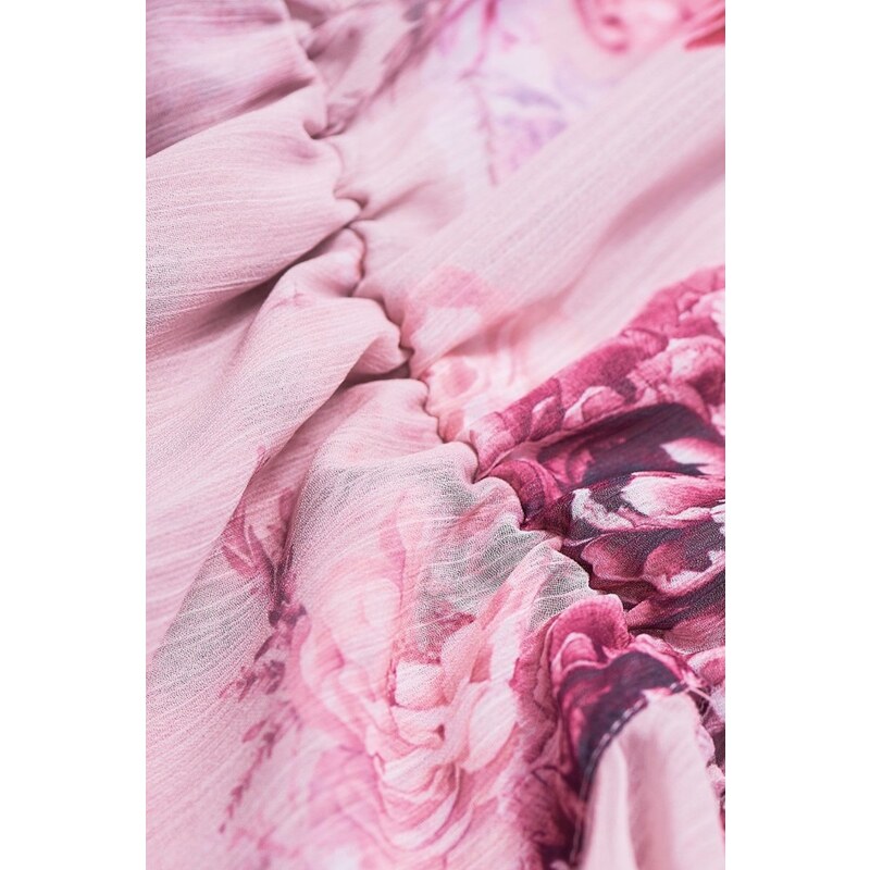 Ivon Světle růžové květované šifonové maxi šaty s rozparkem Dolores
