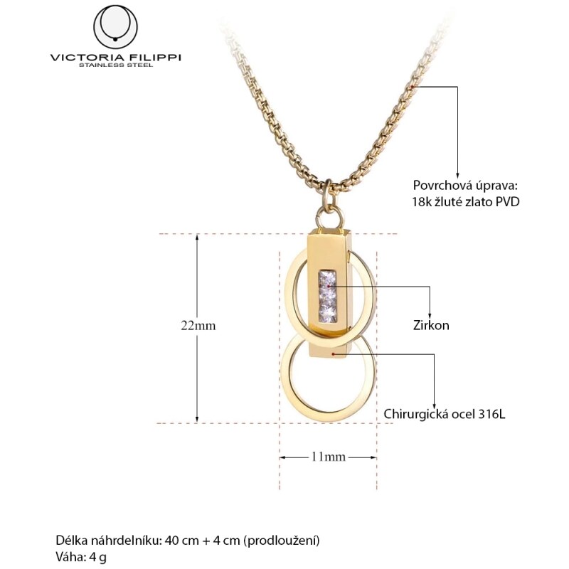 Victoria Filippi Stainless Steel Ocelový náhrdelník se zirkony Juliana Gold - chirurgická ocel