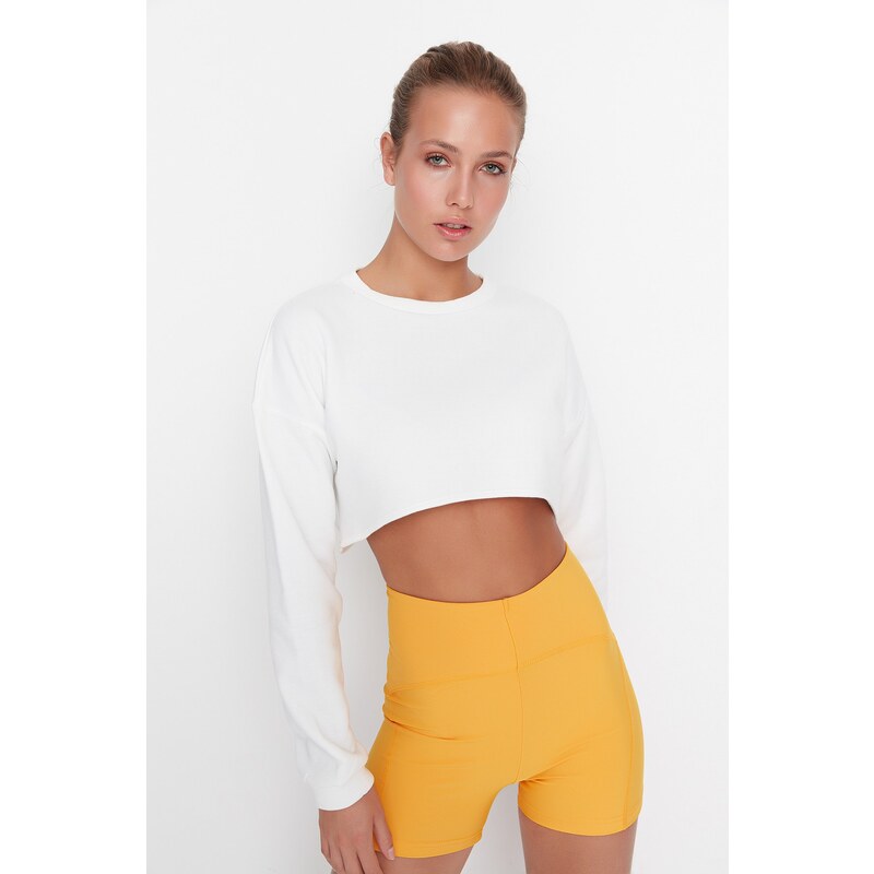 Trendyol Ecru Super Crop Fleece Knitted Sports Sweatshirt