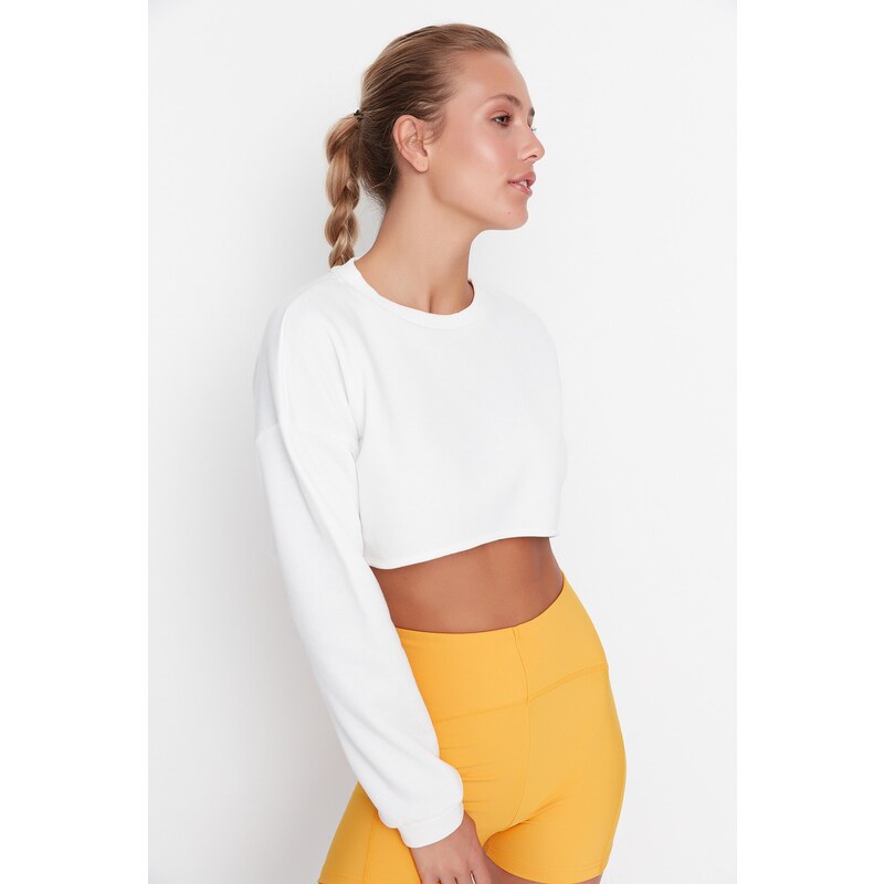 Trendyol Ecru Super Crop Fleece Knitted Sports Sweatshirt