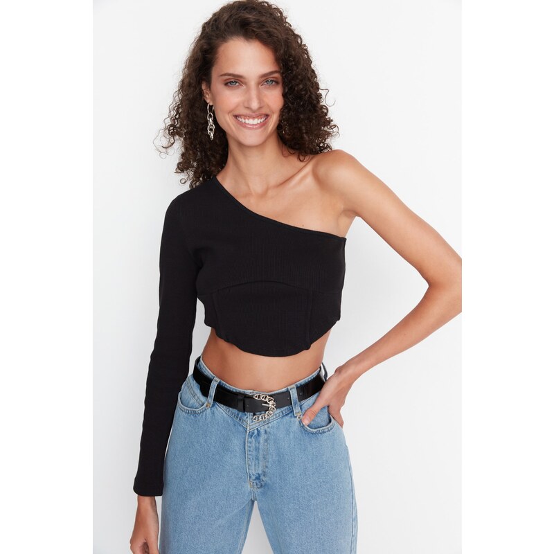 Trendyol Black Single Sleeve Fitted Knitted Blouse