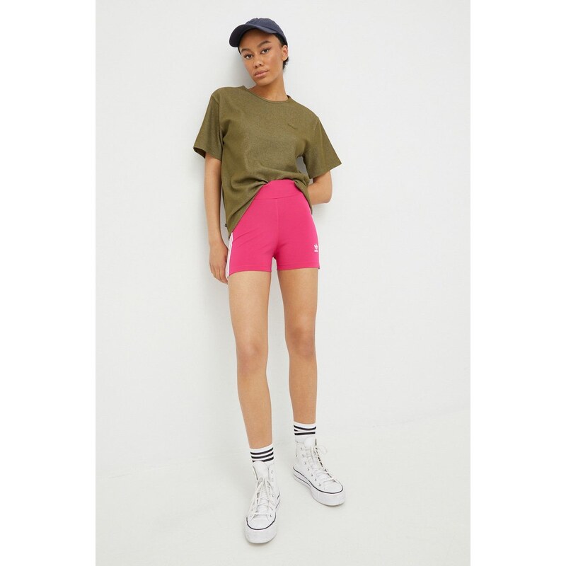 Kraťasy adidas Originals Adicolor dámské, růžová barva, s aplikací, high waist, HG6123-REMAG