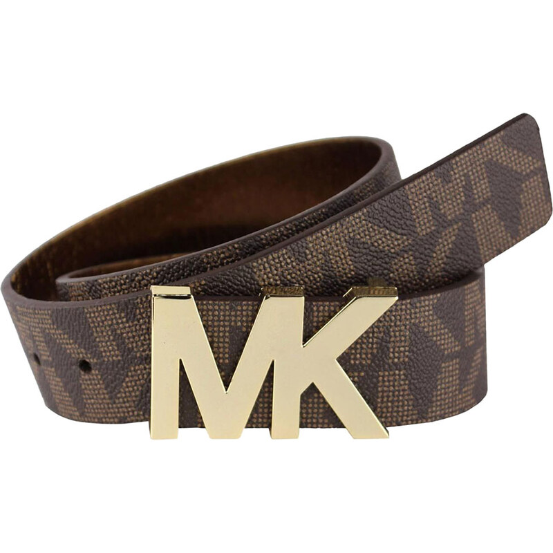 Michael Kors Dámský opasek Reversible MK Signature Plaque Belt Brown/Gold
